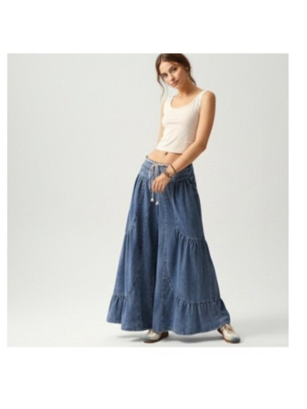 Boho Wide Leg Denim Jeans